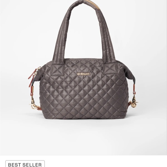 MZ Wallace Handbags - MZ Wallace Quilted Crossbody Satchel in Charcoal with Gold Hardware
